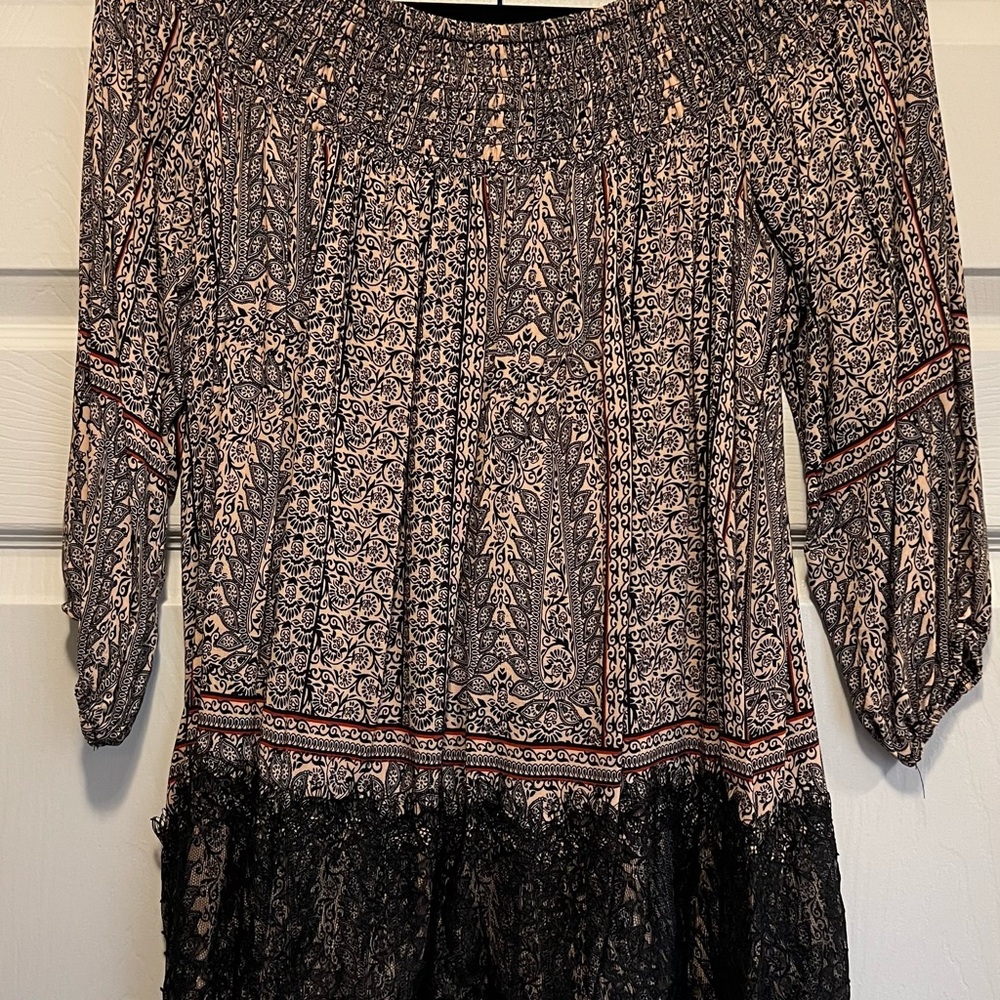 Boho Peasant Blouse with Lace Hem